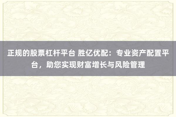 正规的股票杠杆平台 胜亿优配：专业资产配置平台，助您实现财富增长与风险管理