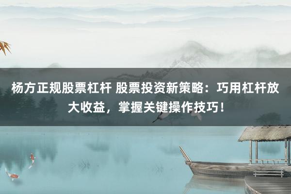 杨方正规股票杠杆 股票投资新策略：巧用杠杆放大收益，掌握关键操作技巧！